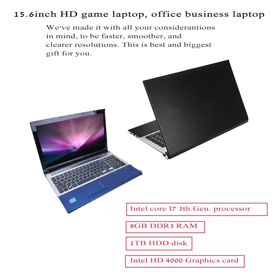 15,6 дюймовый ноутбук Core I7 8GB ram 1 ТБ HDD& SSD W/DVD rom wifi камера Windows ноутбук PC