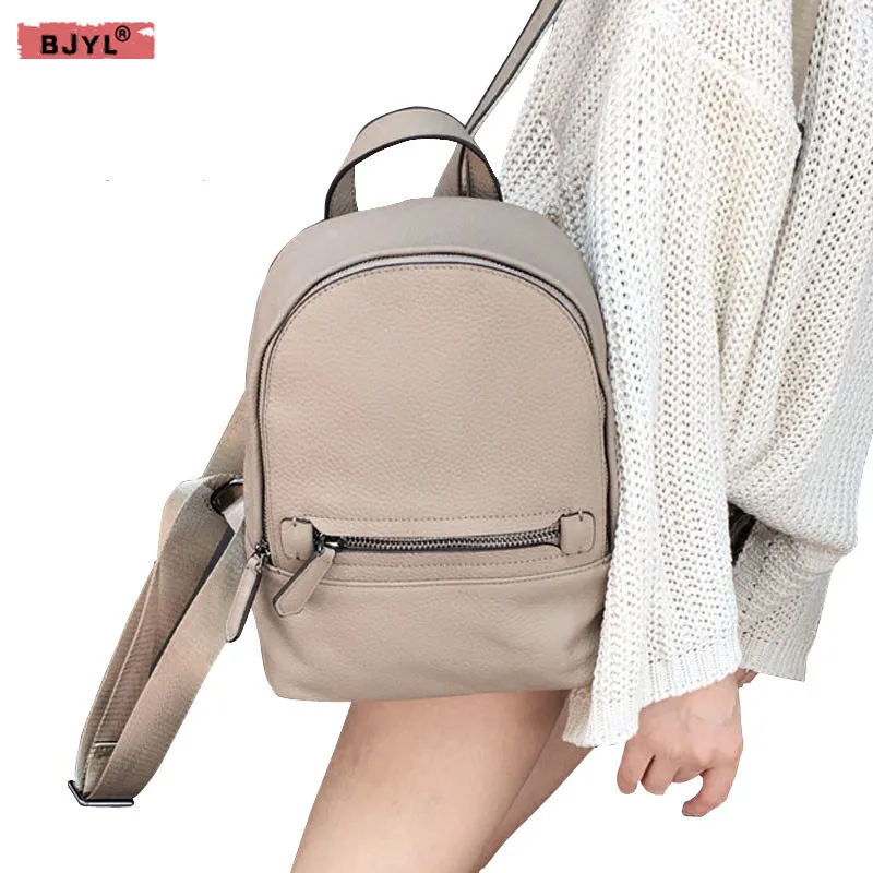 

BJYL New Korean version of the leather Women shoulder bag wind cowhide backpack casual wild fashion simple fash female backpacks