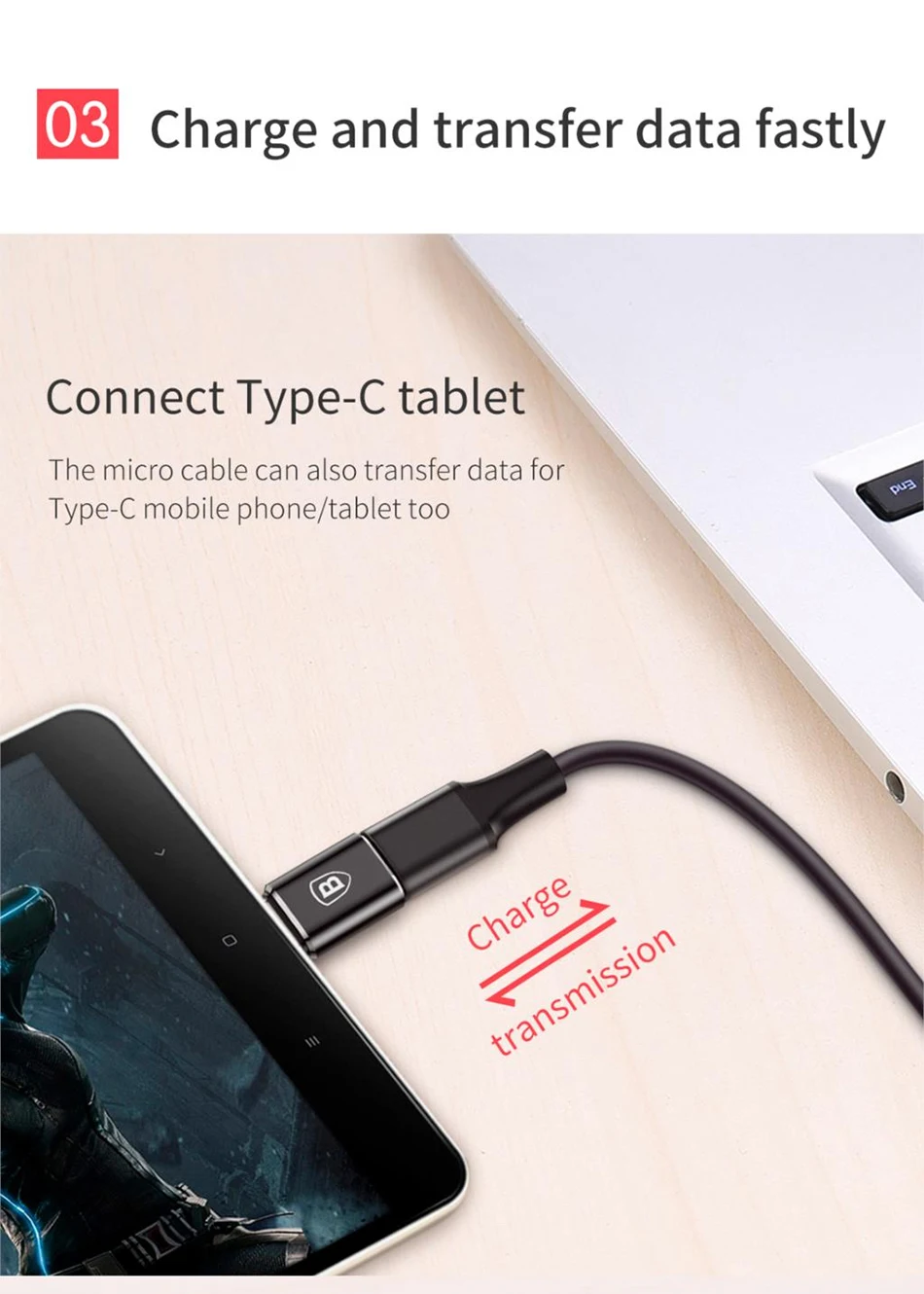 Baseus OTG адаптер usb type C Мужской к Micro USB Женский конвертер Быстрая зарядка передачи данных адаптер для Macbook type C разъем