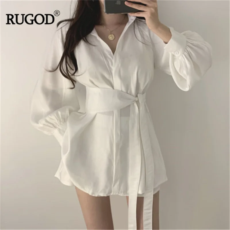 Женский офисный костюм RUGOD элегантный с поясом и длинными рукавами фонариками