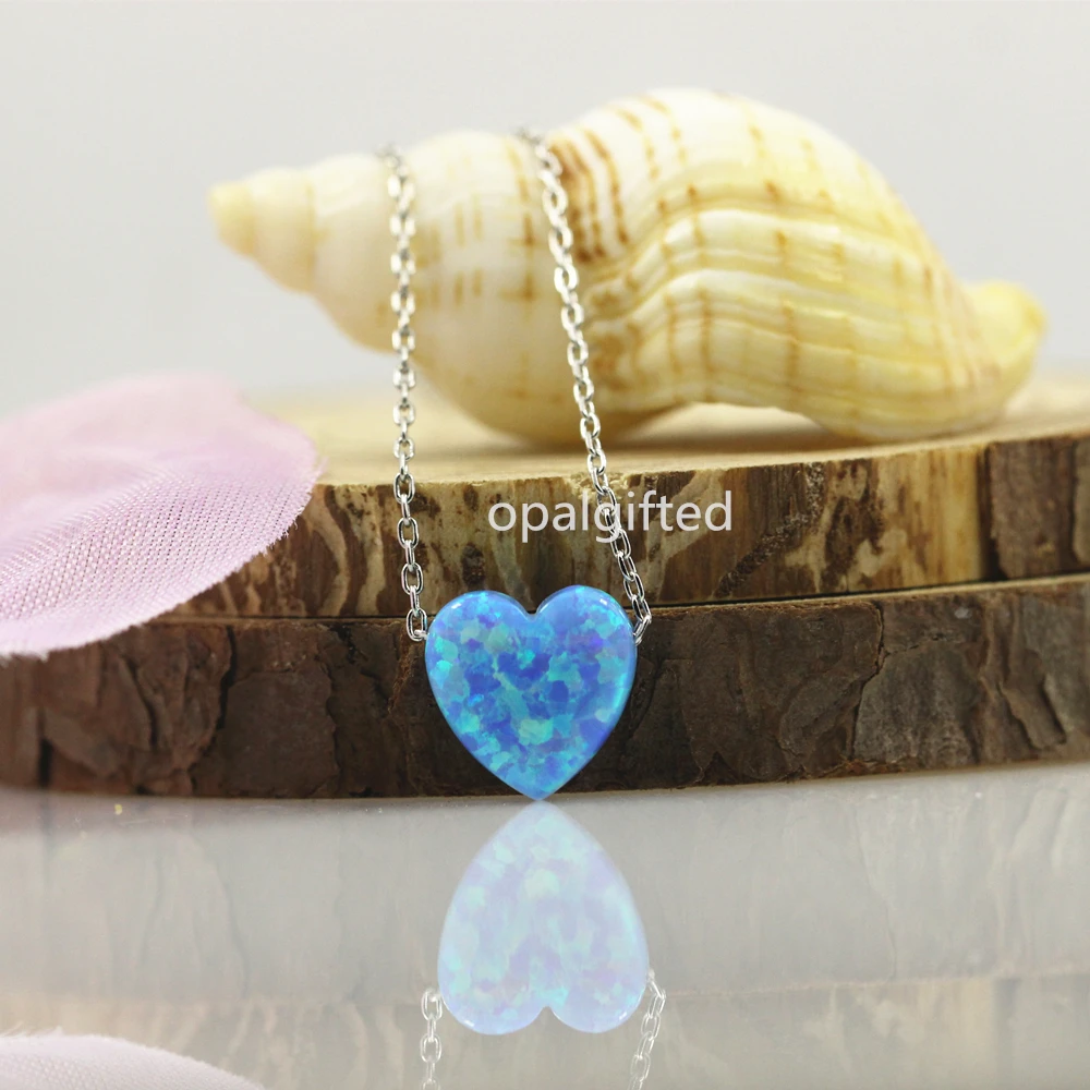 Gratis verzending Hart Ketting! Groothandel & Retail Voor Vrouwen Sieraden Synthetische 10mm OP06 Blue Fire Opal 925 Sterling zilveren Hanger