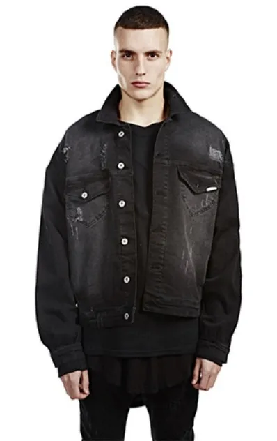 Hi-Street Men Ripped Ribbon jeans Jackets coats washed black good quality Denim Man Slim Fit Streetwear HipHop Vintage Jacket Hi-Street Men Ripped Ribbon jeans Jackets coats washed black good quality Denim Man Slim Fit Streetwear HipHop Vintage Jacket