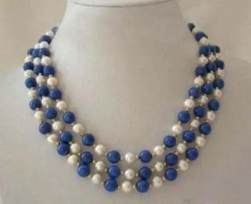 

Free shipping >>>>>3 Rows Real White Pearl lapis lazuli Clasp Necklace 17"-19" AAA