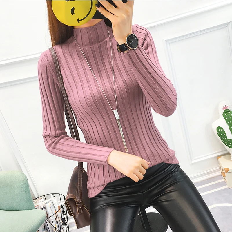 

LYJMTDBK Half-neck sweater women's bottoming shirt autumn and winter new long-sleeved slim stretch pullover women basic knit top