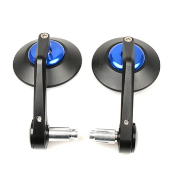 

Universal Motorcycle CNC Aluminum Blue Glass Rear View Side Round Mirror Handle Bar End Mirrors Racing adapter For Street Bike