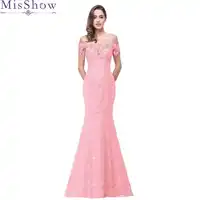 エレガントなバックレスピンクレッドロングイブニングドレスパーティー女性レースマーメイドイブニングフォーマルドレスローブ · デ · ソワレは Longue
