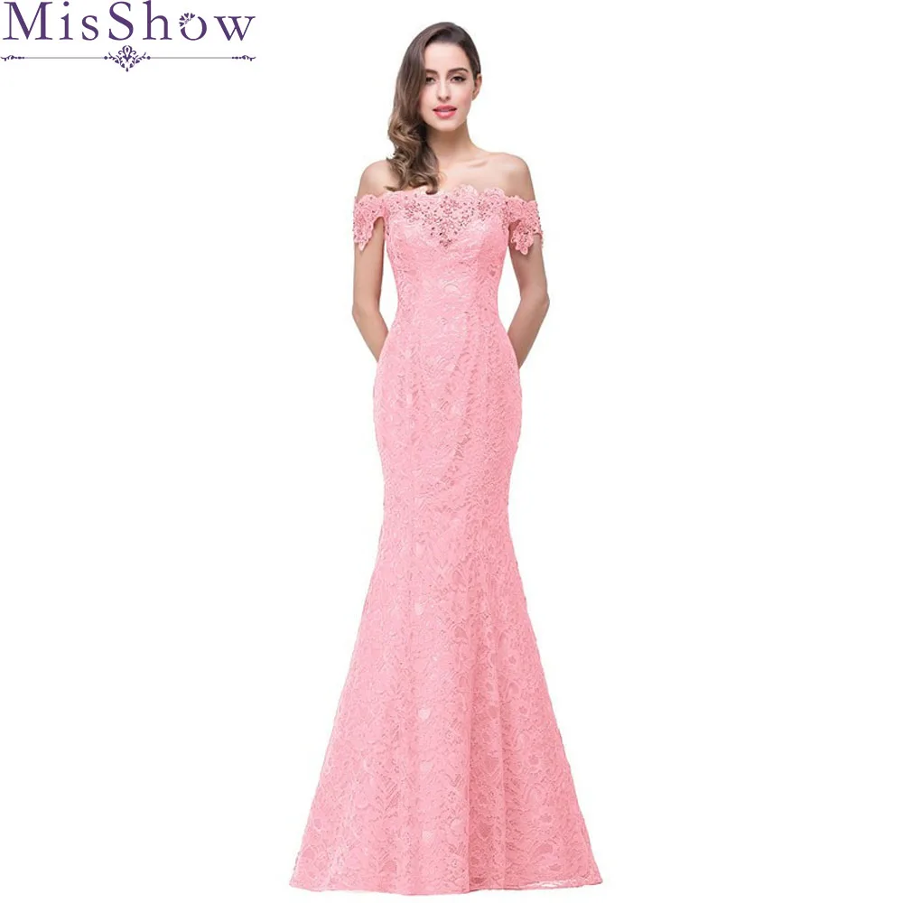 Женское вечернее платье Misshow длинное розовое кружевное Русалочка без рукавов