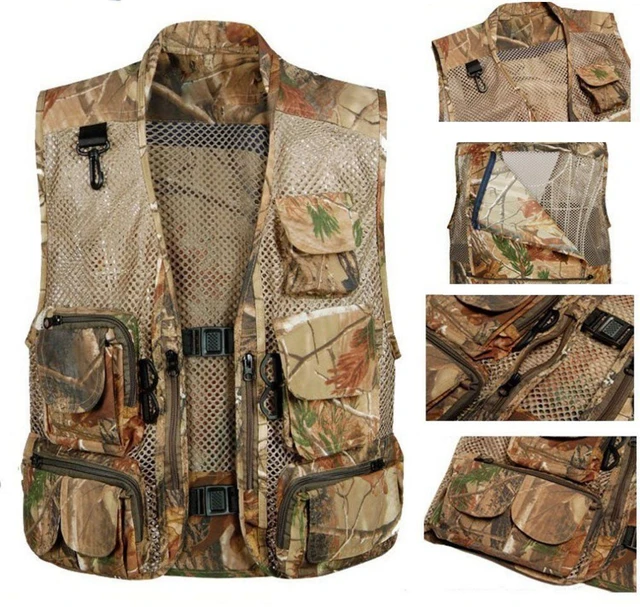 MULTI-POCKET MESH PHOTOGRAPHY REAL TREE CAMO FISHING HUNTING VEST OUTDOOR  JACKET - AliExpress