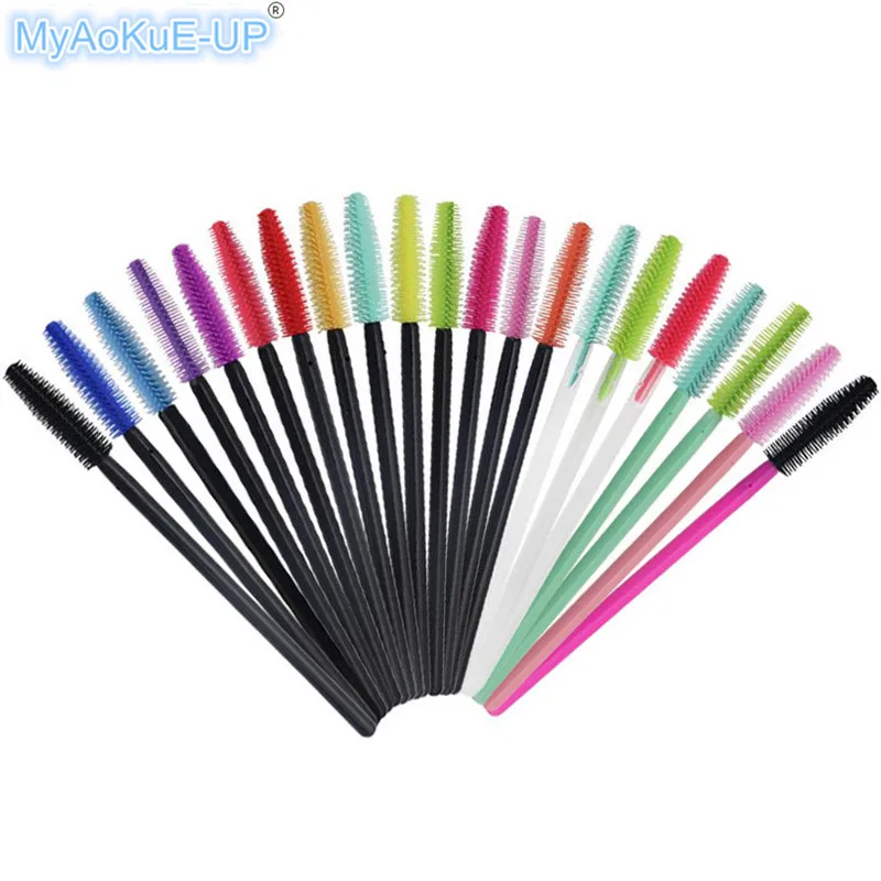 

500pcs/lot professional 15 colors mascara wands applicator disposable makeup brushes new style silicone eyelash brush head