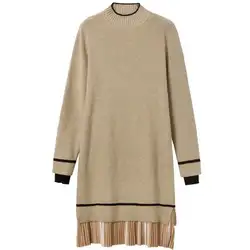 Осеннее женское платье-свитер с длинным рукавом вязаное вечерние платье поддельные две штуки женский свитер Vestidos пуловеры Vestido