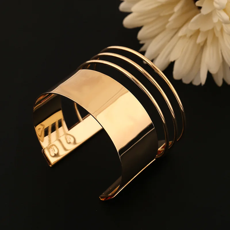 

Hot Sale Gold Color Wristband Cuff Bangles & Bracelets for Women Armband Wide Punk Open Bangle Fashion Jewelry Dropshipping