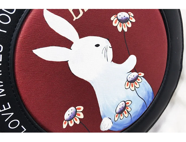 Rabbit Printing Bag Ladies Sweet Round Crossbody Bags Women Leahter Circle Handbags Girl Alice's Mini Black Blue Messenger Purse (9)