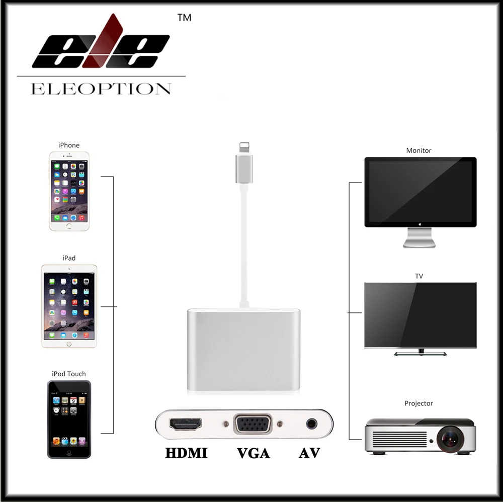 

For Lightning to HDMI / VGA / AV Digital Adapter For iPhone X 8 7 7 Plus 6 For iPad for Monitor Projector