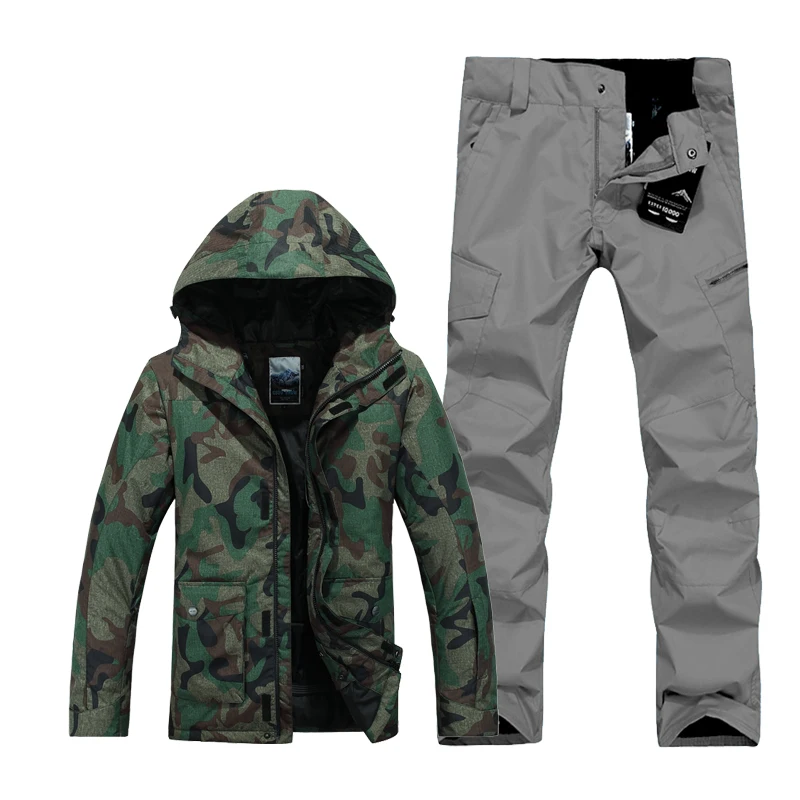 Gsou الثلوج تزلج الدعاوى للرجال التمويه الجليد السترات الدعاوى بانت الرجال الشتاء التزلج الجبلية فيستي تزلج ارتداء الرجال