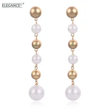 

Elegance Imitation Pearls Dangle Earrings for Women Fashionable Statement Multiple Pearls Gold Color Wedding Jewelry Best Gift