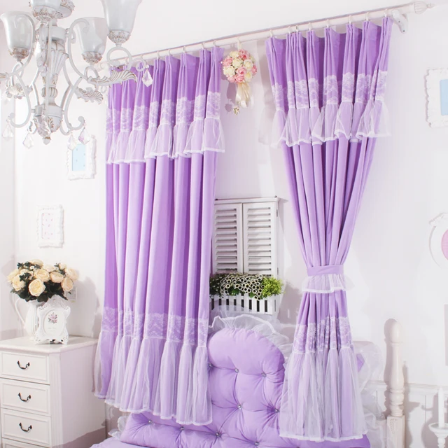 korean style princess purple lavender curtains for girls room, free