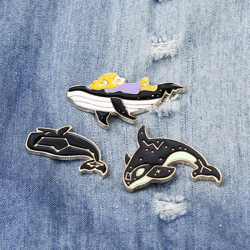 Personality Cartoon Cute Dolphin Whale Brooches for Women Men Enamel Pins and Brooch Jewelry Clothes Backpack Badge Pin Button