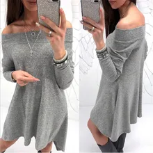 Vrouwen Lange Mouw Jurk Patchwork Ontwerp Sexy Slash Hals Effen Kleur A-lijn Jurk Kantoor Dame Herfst Slanke Mini Jurk(China)