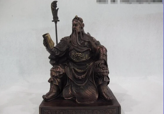 

Collectible bronze lion statue S0299 10 Chinese Red Bronze Copper Feng Shui Seat Dragon GuanGong Guan Gong Read Book B0403