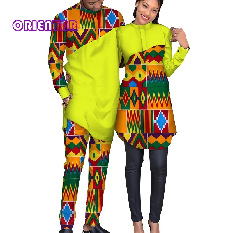 African Clothes for Woman and Man Patchwork African Print Men Suit Women Shirt Dress Bazin Riche African Couple Clothes WYQ124