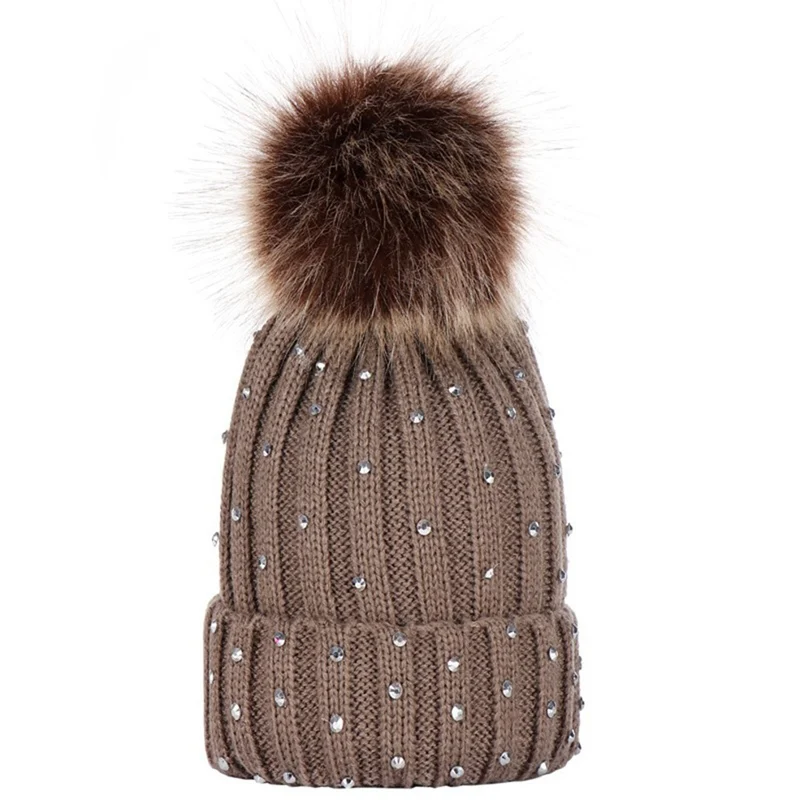 KK Детская шапка с помпоном, теплые вязаные с помпоном, Детская меховая шапка с помпоном, детский настоящий помпон из меха енота, зимняя шапка с блестками - Color: KK