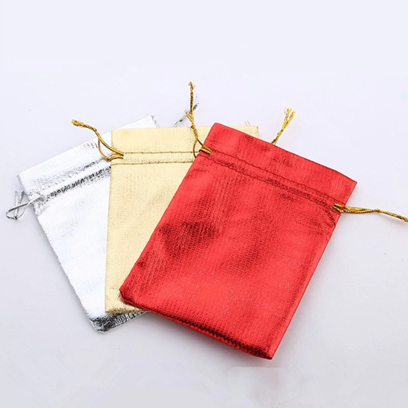 50Pcs/lot 9*12cm 7*9cm Gold Silver Drawstring Organza Jewelry Organizer Pouch Satin Christmas Wedding Gift Bag Jewelry Bag