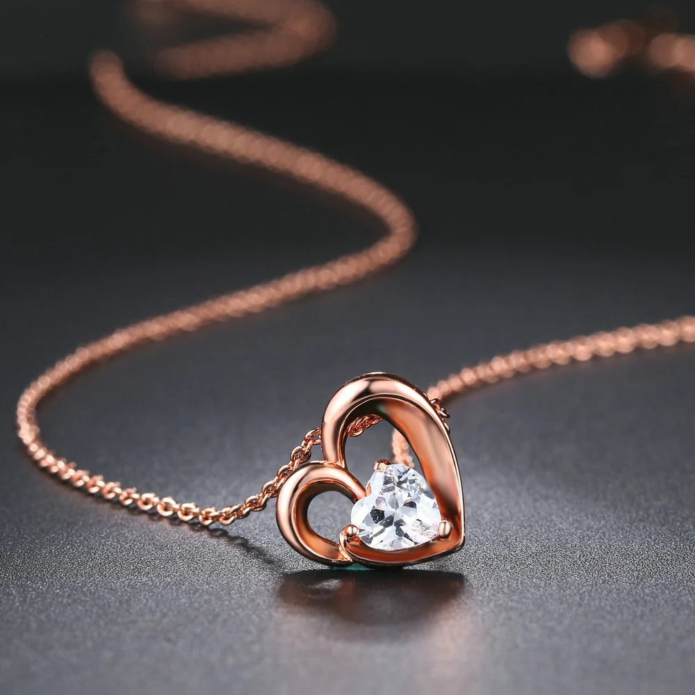 Double Fair New Australian Crystal Sweet Romantic Heart Choker Necklaces For Women Wedding Necklace Jewelry DFN056