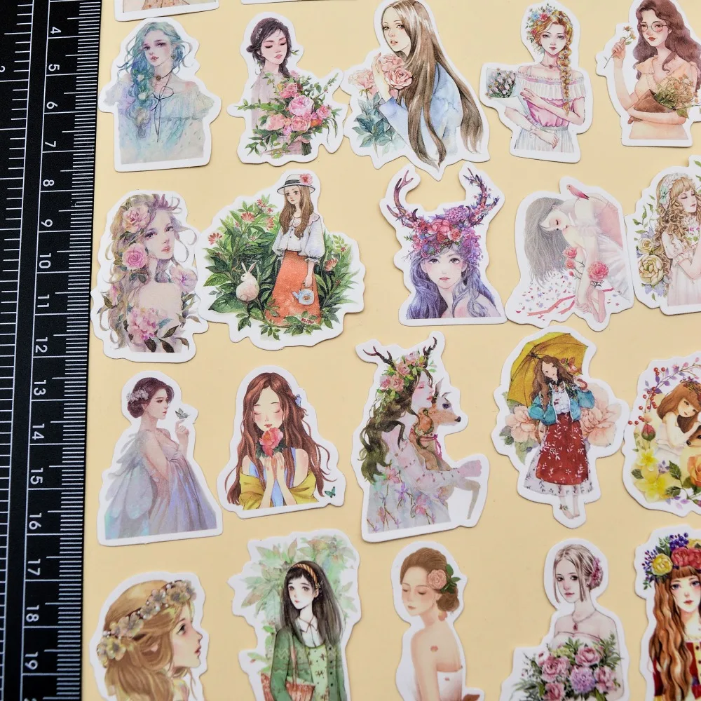 30 шт. Kawaii youthful pretty girls small sticker Self-made flower Blooming girl sticker s/flower paper sticker