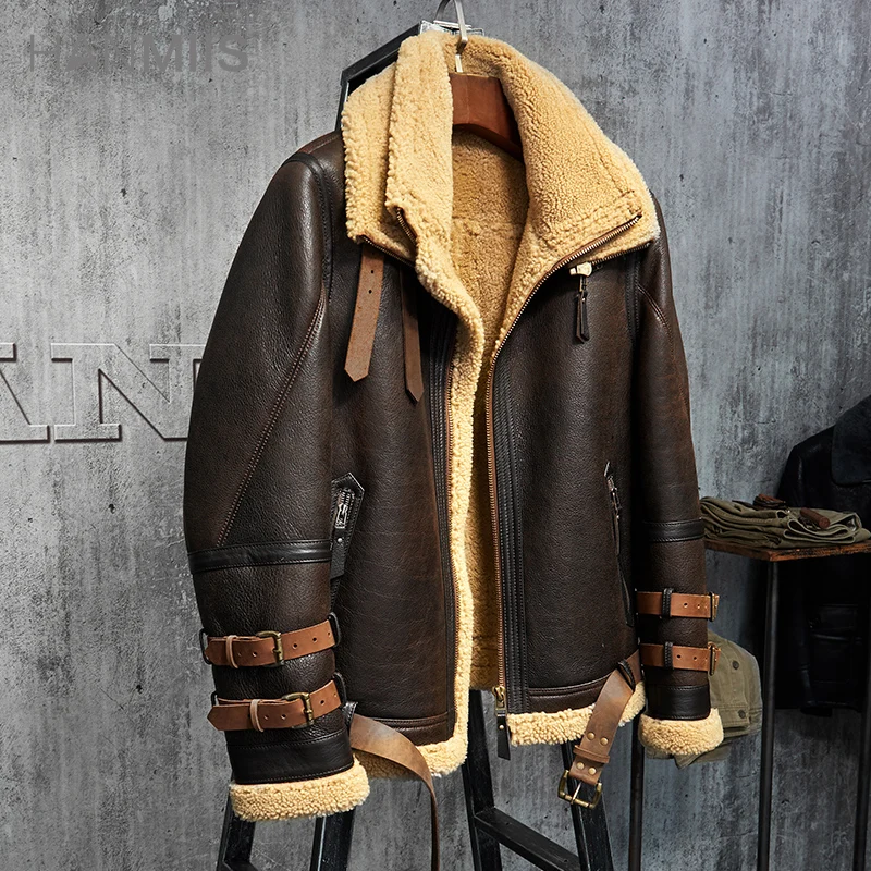 Для Мужчин's Shearling Jacket B3 полета куртка импортная шерсть из Австралии Короткая кожаная куртка Ман Овчины Авиатор шуба