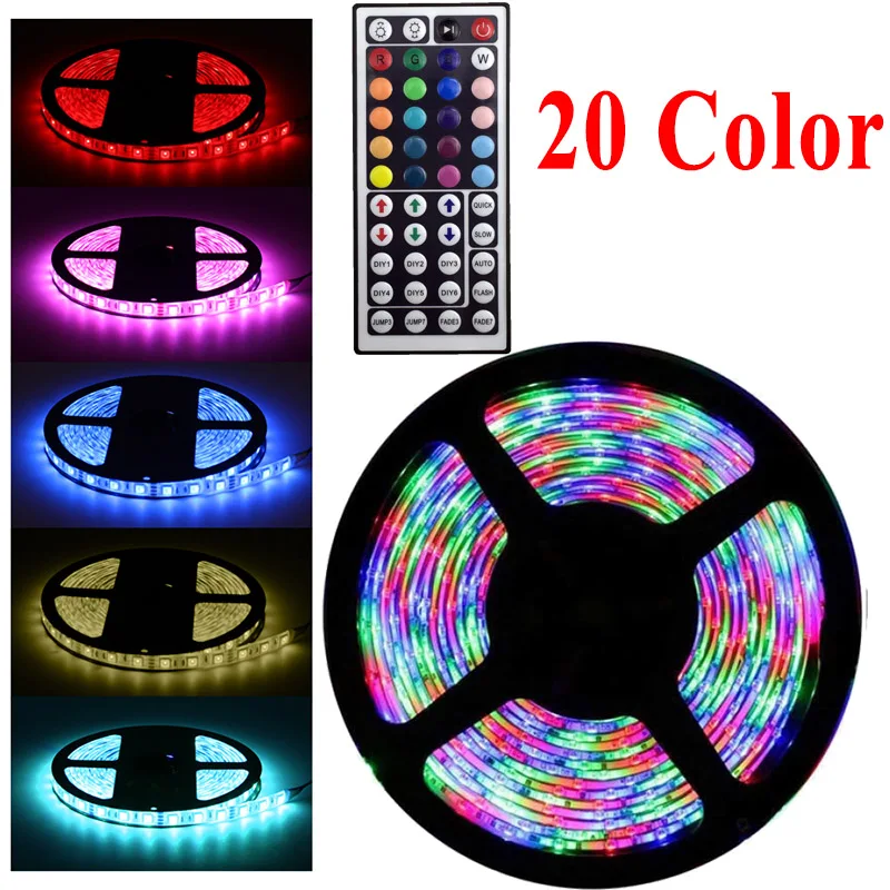 

20 Color RGB LED Strip 220V Light 5050 2835 5M 10M 20M LED Light rgb Leds tape diode ribbon Flexible Controller Adapter DC12V