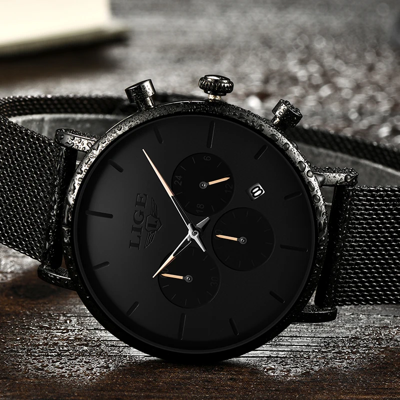 LIGE Fashion Mens Watches Top Brand Luxury Quartz Watch Men Stainless Steel Waterproof Sport Chronograph Clock Relogio Masculino