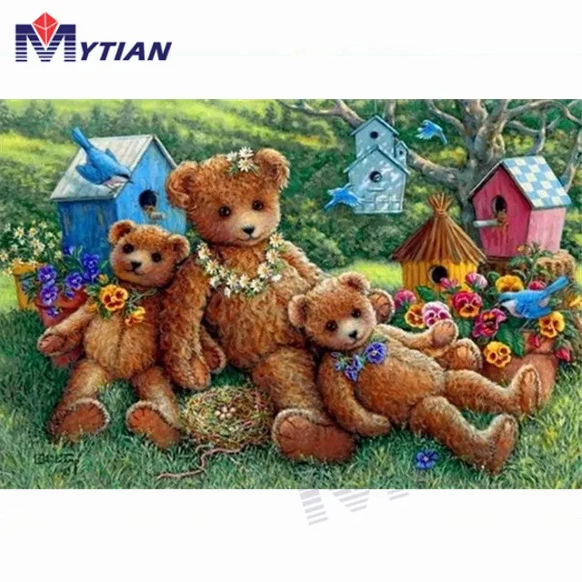 18102237 Teddy Bears and Bitdhouses,5D DIY Diamond Painting Cross Stitch Kits Diamond Embroidery Rhinestone Needlework Wall Sticker Gift
