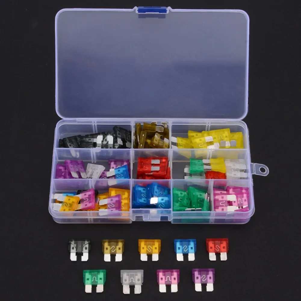 100Pcs ATC//ATO Car Automotive Boat Truck Blade Fuse Assortment Kit Standard Case