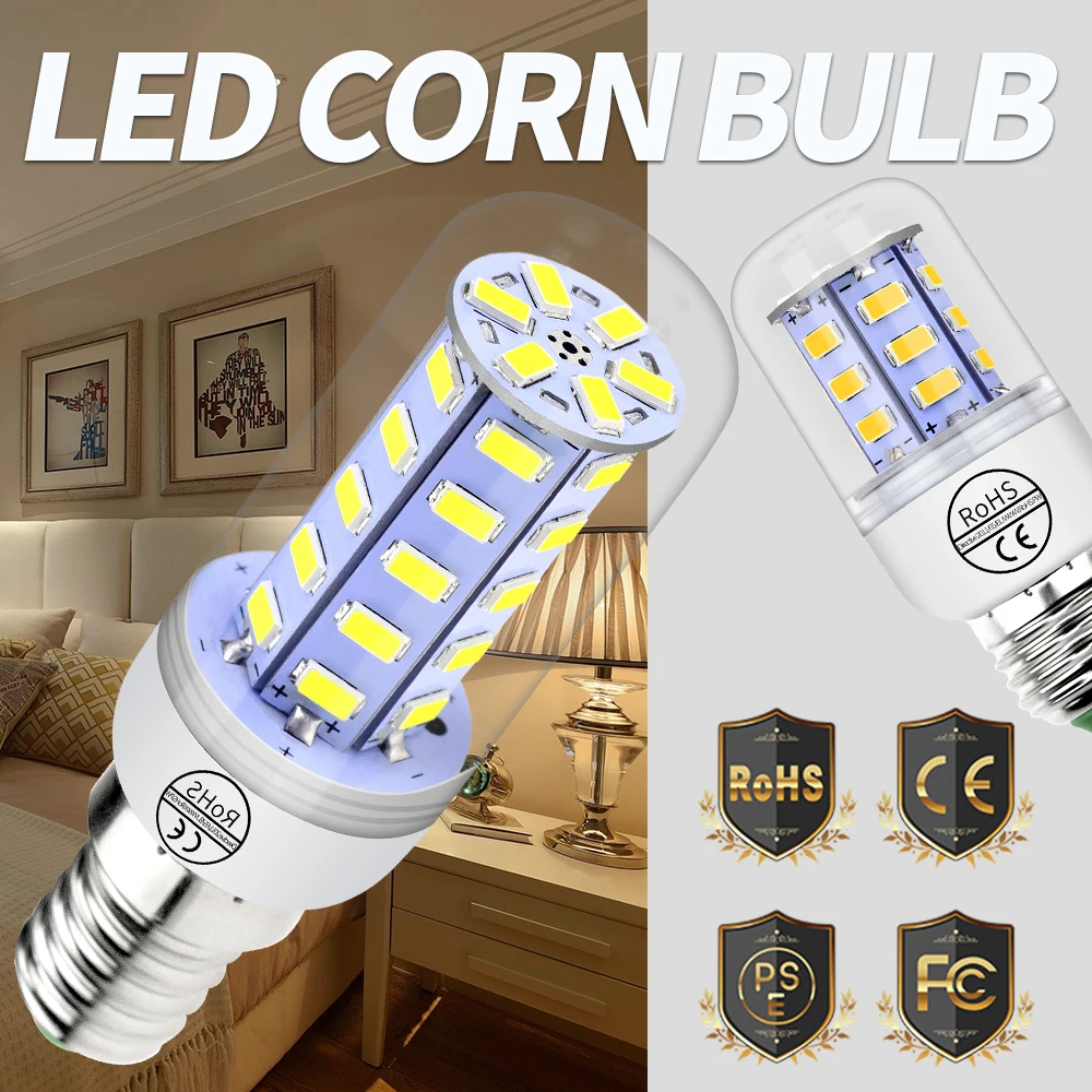 

Ampoule Led GU10 Bombilla Led E27 220V E14 Lamp 24 36 48 56 69 72LEDs Corn Bulbs SMD5730 Energy Saving Light For Home Chandelier