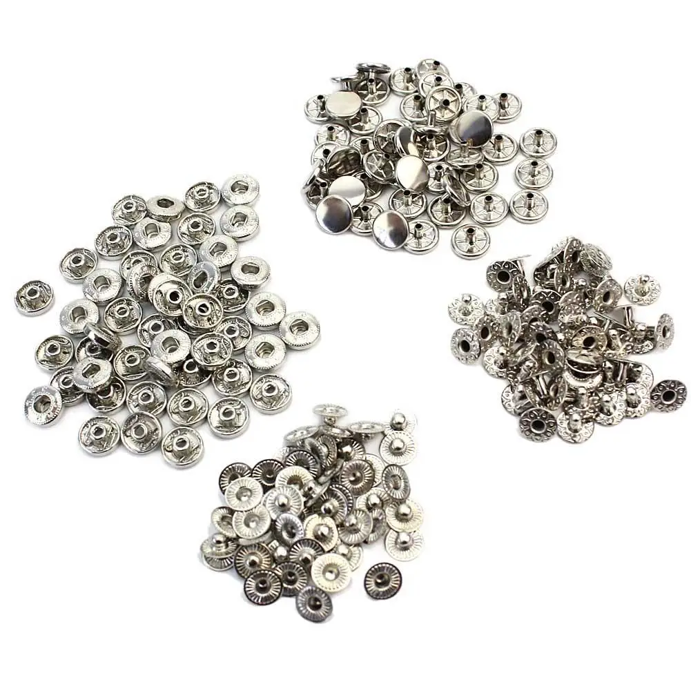 

New 50pcs/Lot 10mm Silver Tone Metal No Sewing Snap Press Studs Buttons Fasteners Poppers Leather Craft Clothes Bags Accessories