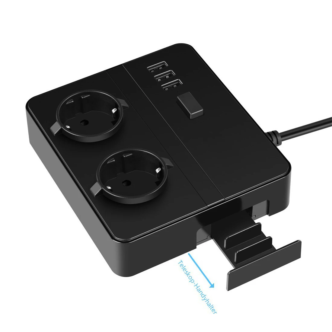 Путешествия мощность полосы Surge Protection 2 ЕС розетки с USB 3 порты ящик телефон/Авто держатели для планшета 1,8 м удлинитель