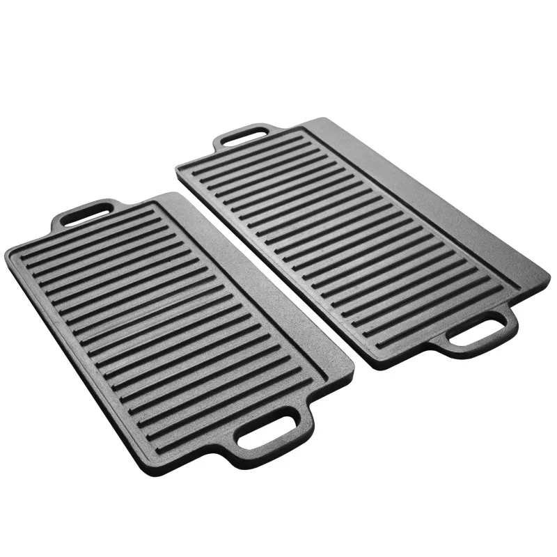 Rectangular Cast Iron Barbecue Plate Striped Roasting Pan Uncoated