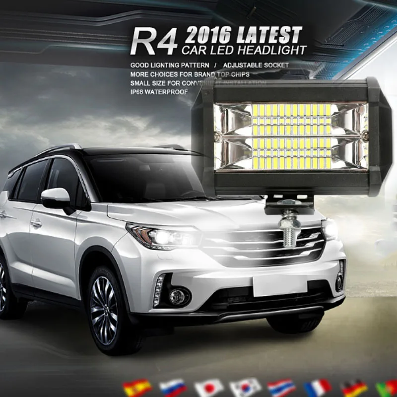 

New car lights cross-border for 5 inch led double row long strip off-road roof 72w work light dfdf