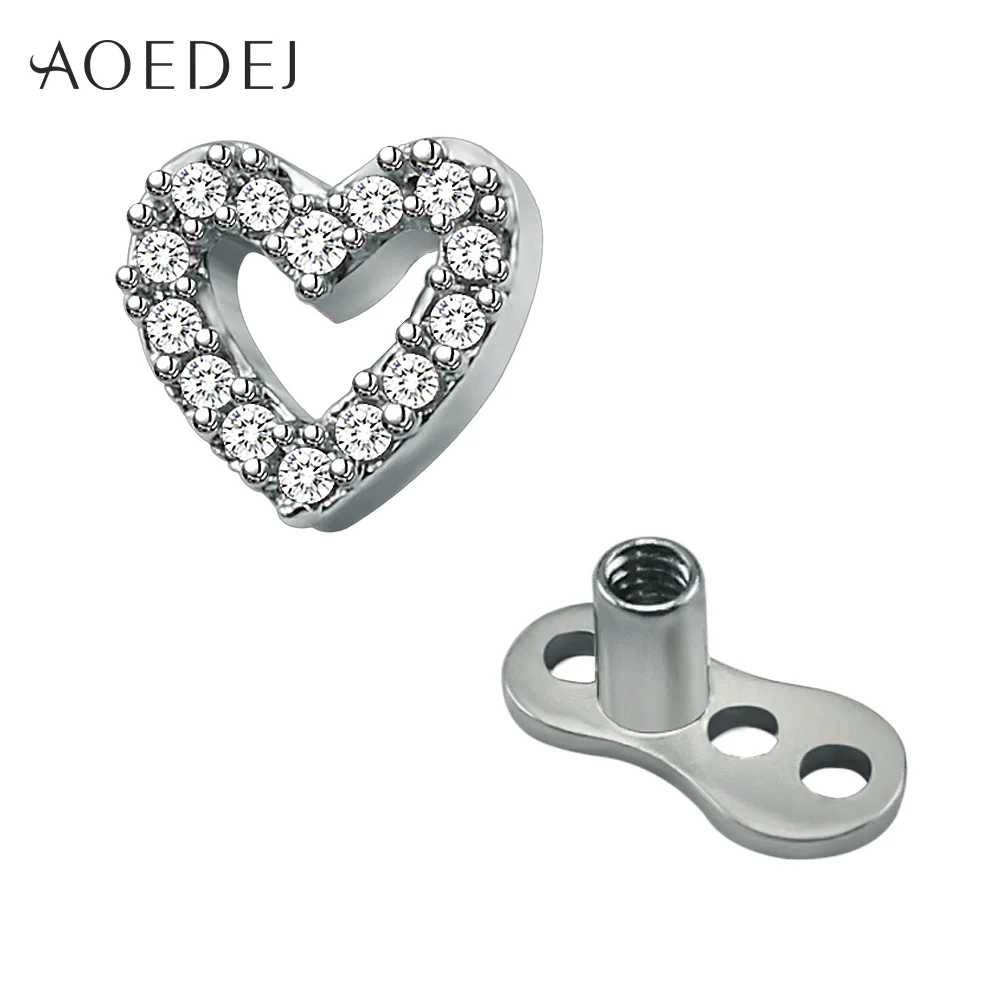 AOEDEJ Crystal Heart Micro Dermal Anchor Titanium Skin Diver Piercing Jewelry Stainless Steel