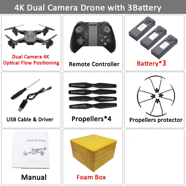 Visuo XS816 Дрон 4K оптический поток позиционирования Rc Квадрокоптер с двойной камерой Wifi FPV Дрон управление жестами Vs XS809HW XS809S - Цвет: 4K 3BAT FOAM BOX