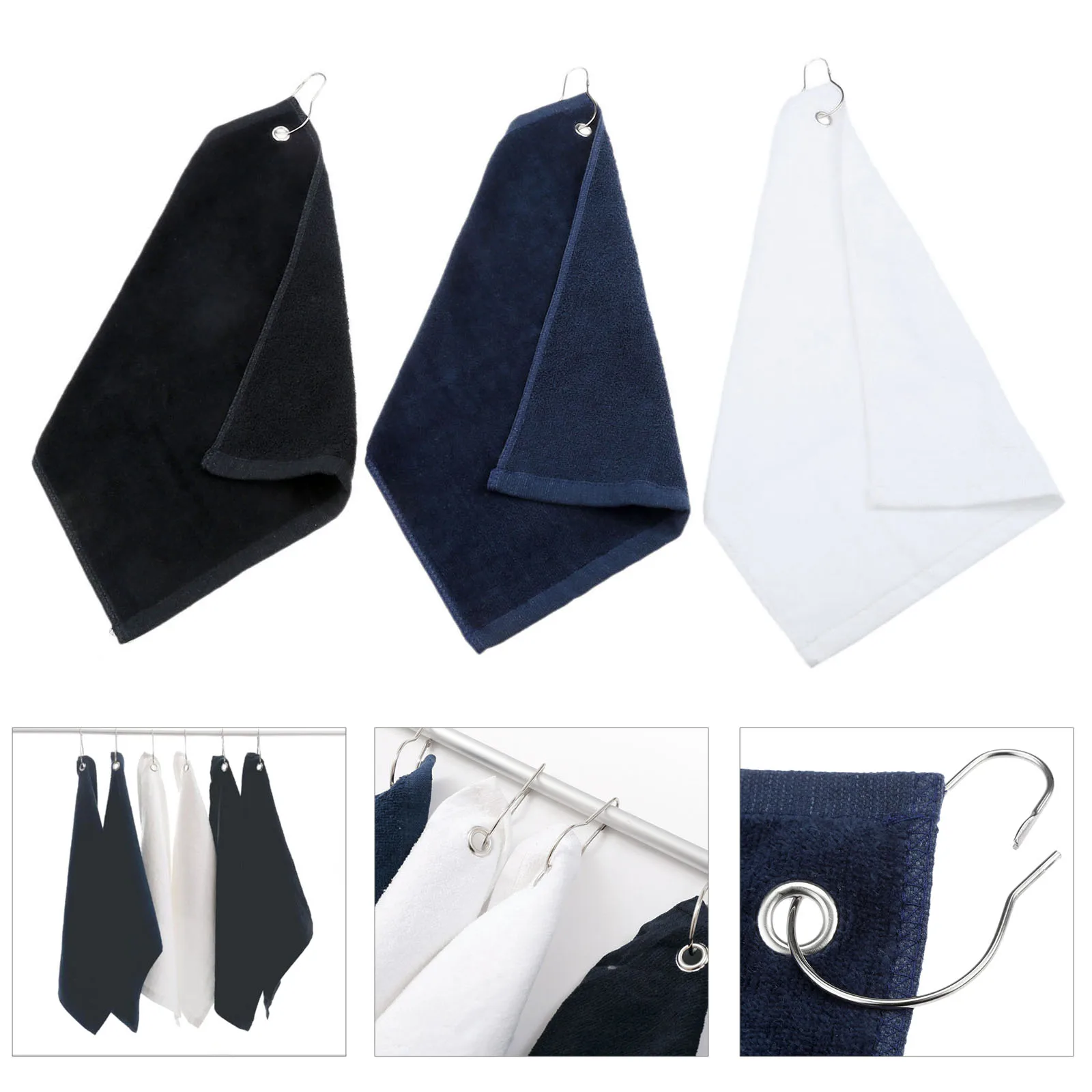 

Durable Tri-Fold Golf Sport Hiking Cotton Towel With Hanging Carabiner Ring For Clipped Golf Bag Golf Training Cleaning Tools
