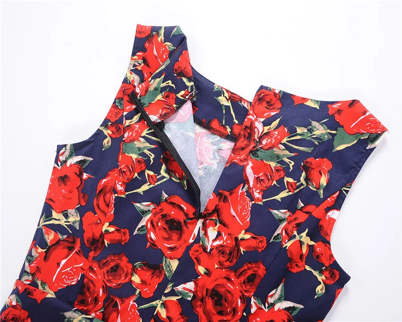 Kostlish Floral Print Summer Dress Women Sleeveless 50s Tunic Vintage Dress With Belt 2017 Elegant Swing Party Dresses Sundress (83)