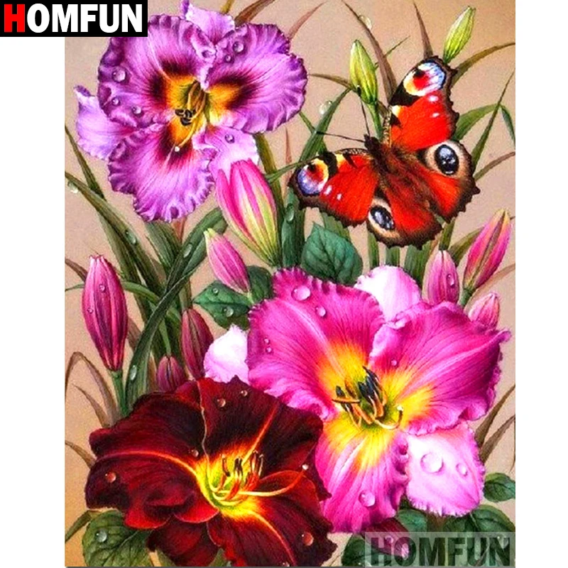 

HOMFUN Full Square/Round Drill 5D DIY Diamond Painting "Flower butterfly" 3D Embroidery Cross Stitch 5D Home Decor A13711