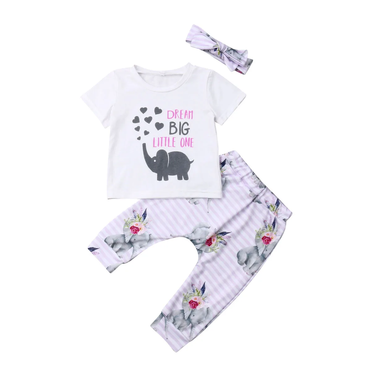 

New Infant Baby Girls Elephant Cute t-shirt+Pants Leggings Outfits Clothes 3Pcs