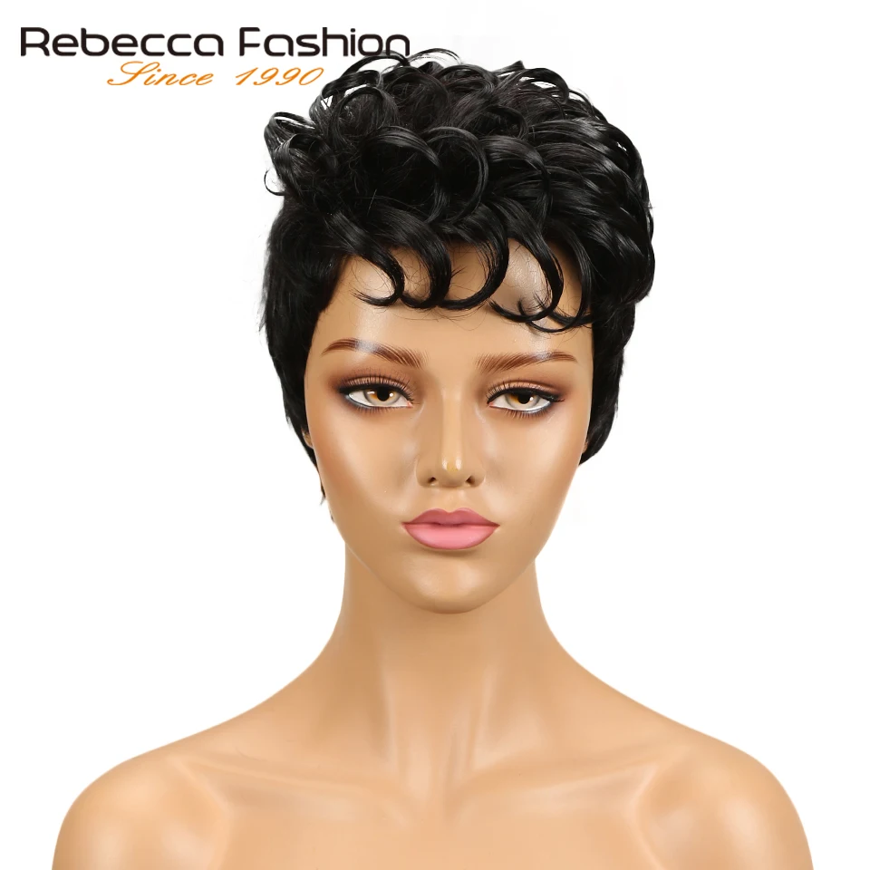 Rebecca Ombre Короткие нахальный вьющиеся волосы парик перуанский Remy натуральные волосы парики для черный Для женщин смешивания коричневый