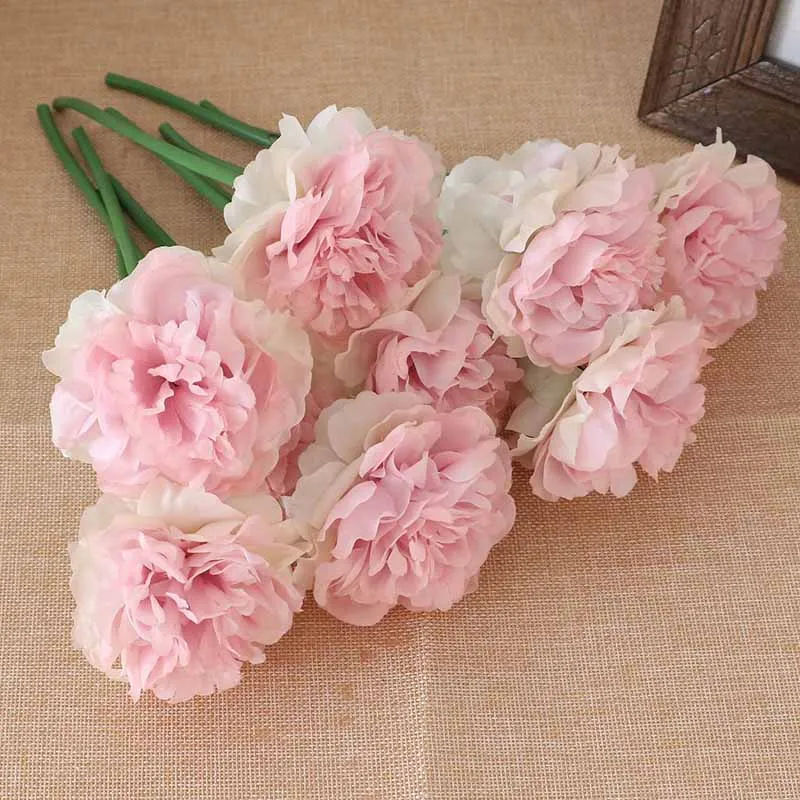 10 шт. милые шелковые искусственные цветы дешевые гортензии Пион цветок Шелковый букет Искусственные цветы для украшения оптом - Цвет: Pink