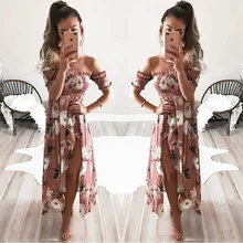 Богемное женское летнее платье, Пляжное Свободное платье с цветочным принтом, женские платья с открытыми плечами, Femme Vestidos