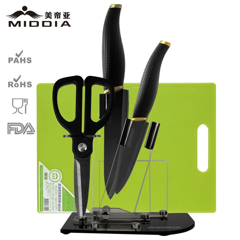 

Middia 5pcs matt black ceramic knife set with block kitchen tools