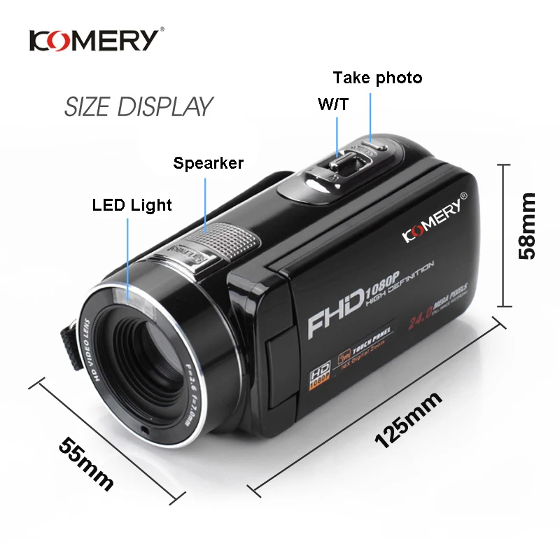 KOMERY видеокамера Full HD портативные видеокамеры 24 МП 16X цифровой зум 3 0 &quotсенсорный