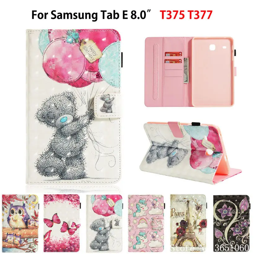 Case For Samsung Galaxy Tab E 8.0 T375 T377 T377V SM-T377 8.0&quot Cover Funda Tablet 3D Painted Silicone PU Leather Stand Shell |